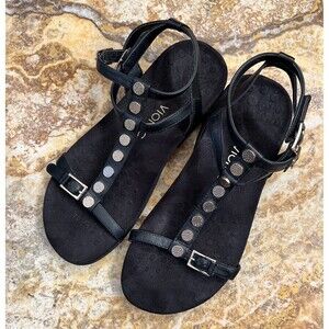 Vionic Women's 10 Black Haile Gladiator T Strap Medallion Sandals